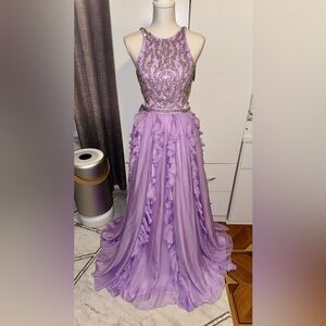 NEW MAC DUGGAL EXCLUSIVE Elegant Purple Sleeveless Gown DRESS RUFFLE BEADS MAXI